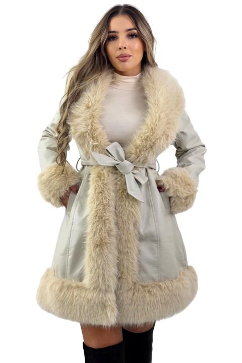 FashionForYou műbőr kabát, CARMELL modell, Krémszín