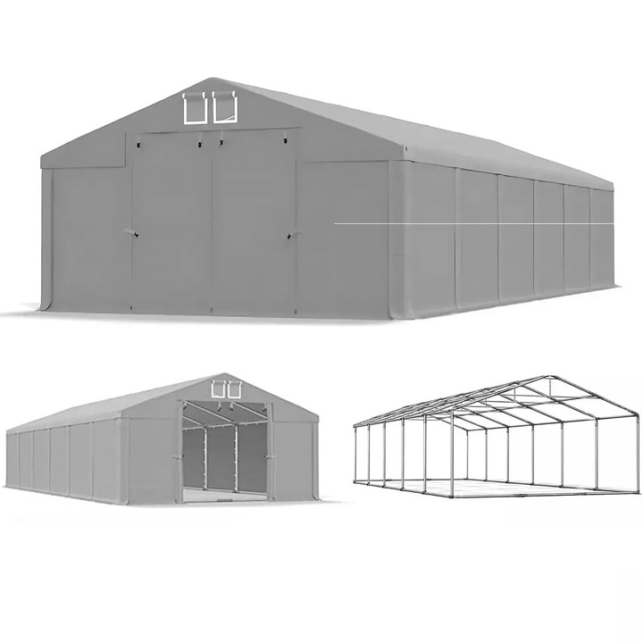 Cort industrial EGO SPACE, 6x12 m, cadru din otel ranforsat, PVC 560 g/m2, gri
