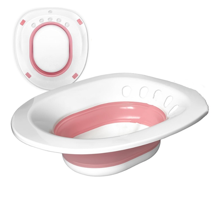 Cada de baie pliabilă Sxmxriom, 39x36x12cm, roz, capacitate 2800ml, pentru igienă locală și tratament hemoroizi