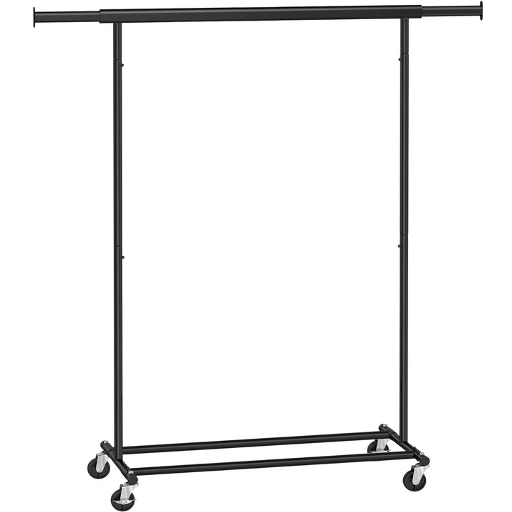Ruhatartó állvány, SONGMICS, hosszában kihúzható, kerekekkel, fekete, 45x(92-132)x160cm