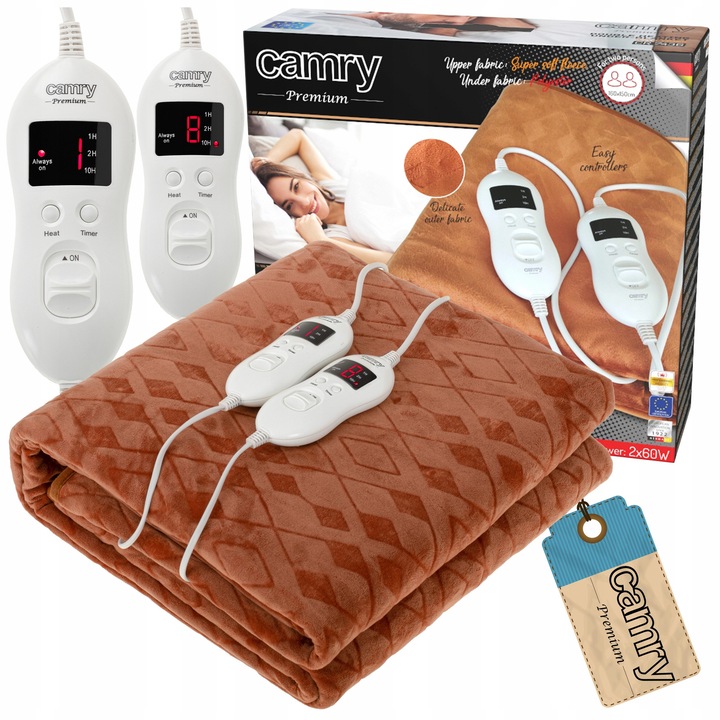 Patură electrică dublă Camry 160x150cm, 120W, 8 trepte, polar moale