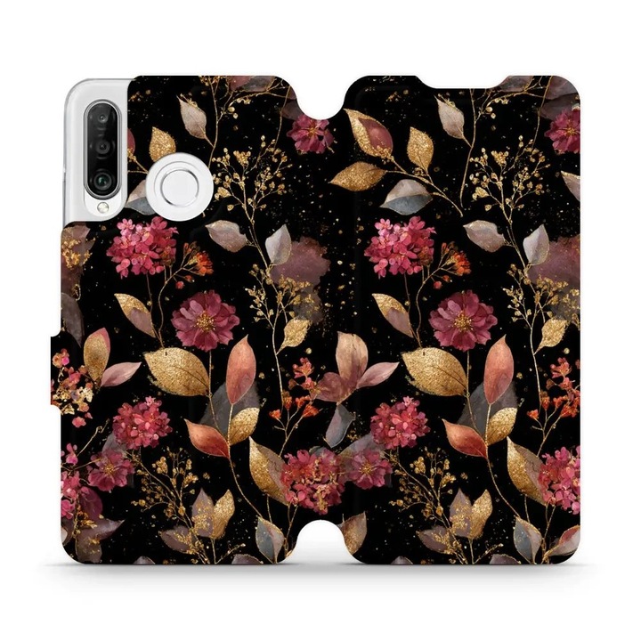 Husa flip Mobiwear pentru Huawei P30 Lite, flori si plante, multicolor, eleganta