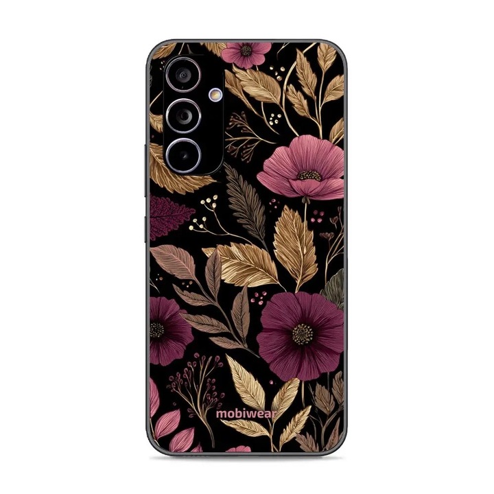 Carcasa Mobiwear Glossy pentru Samsung Galaxy A54 5G, fialova cu flori, rezistenta la socuri si zgarieturi, set 1 husa