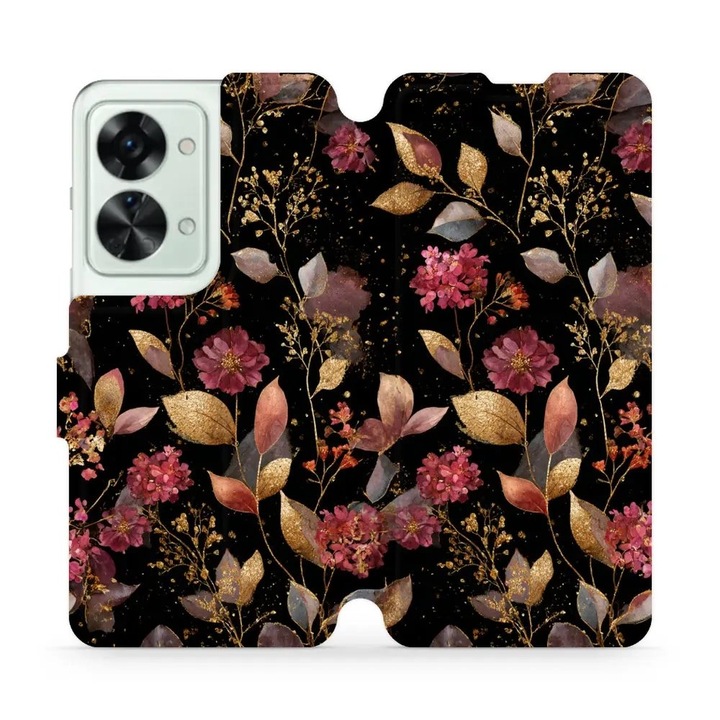 Калъф с флип Mobiwear за OnePlus Nord 2T 5G, флорален дизайн, устойчив на удари и надрасквания, многоцветен