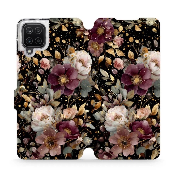 Husa flip Mobiwear pentru Samsung Galaxy A12/M12, design floral, rezistent la socuri si zgarieturi, multicolor