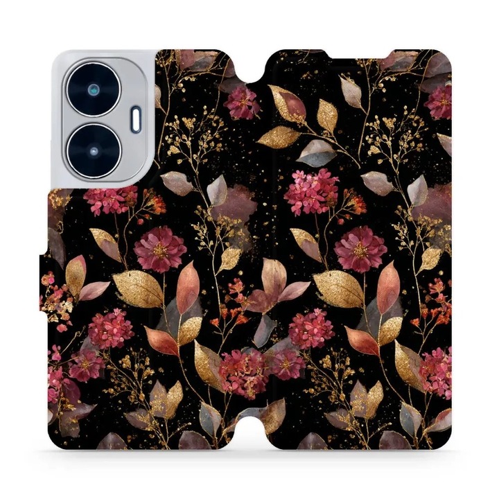 Husa flip Mobiwear pentru Realme C55, design floral, rezistent la socuri si zgarieturi, multicolor
