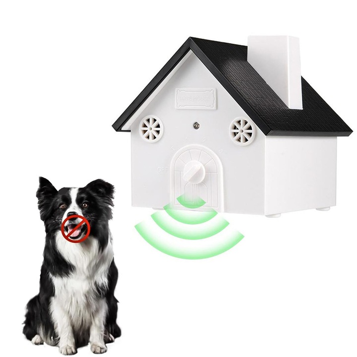 Ultrahangos ugatásgátló készülék, asskanaer, Intelligens kutyakiképző készülék, 3 állítható érzékenységi/frekvencia szinttel, Automatikus érzékelés 15m-ig, Kültéri használatra alkalmas, ABS, 12.5*14*12.5CM, Fekete