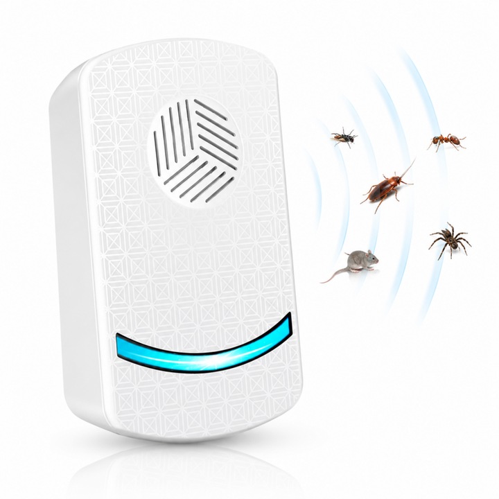 Aparat Impotriva Insectelor si Rozatoarelor, Anti Gandaci si Tantari, Frecventa nominala 50 Hz, Acoperire 80mp, Protectie 360°, Ecologic, Sigur pentru Oameni copii si Animale de Companie, Garaj Casa si Depozite, Alb
