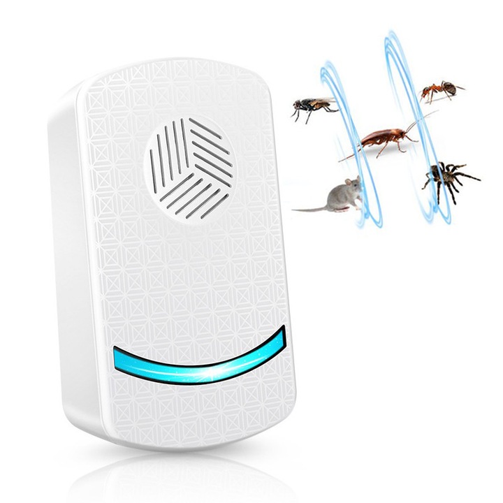 Aparat Impotriva Insectelor si Rozatoarelor, AjieQaQ®, Anti Gandaci si Tantari, Frecventa nominala 50 Hz, Acoperire 80mp, Protectie 360°, Ecologic, Sigur pentru Oameni copii si Animale de Companie, Garaj Casa si Depozite, Alb