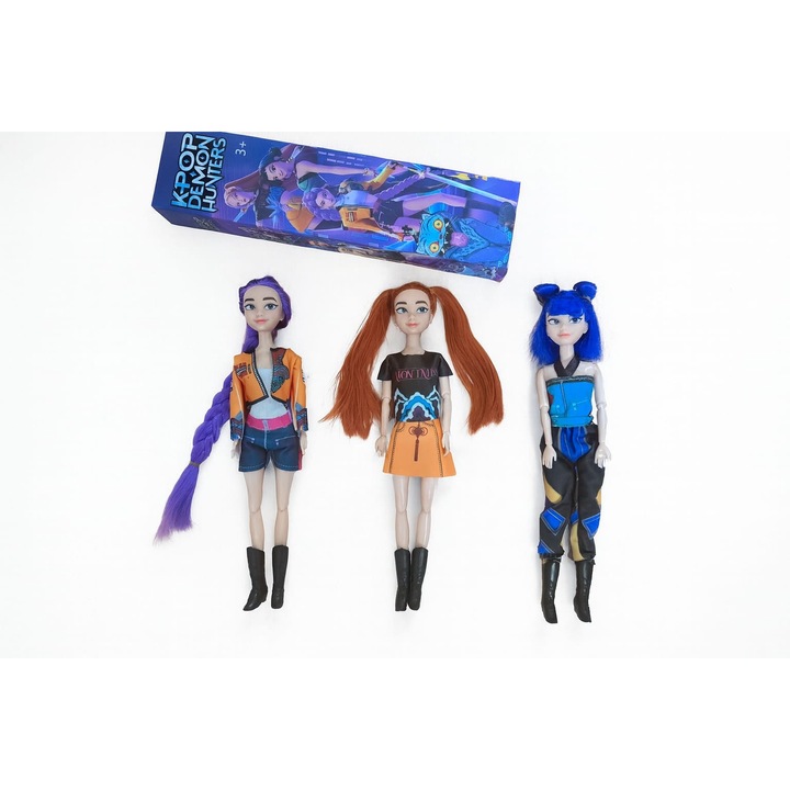 Set 3 Păpuși K-Pop Demon Hunters, 30 cm, culori vibrante