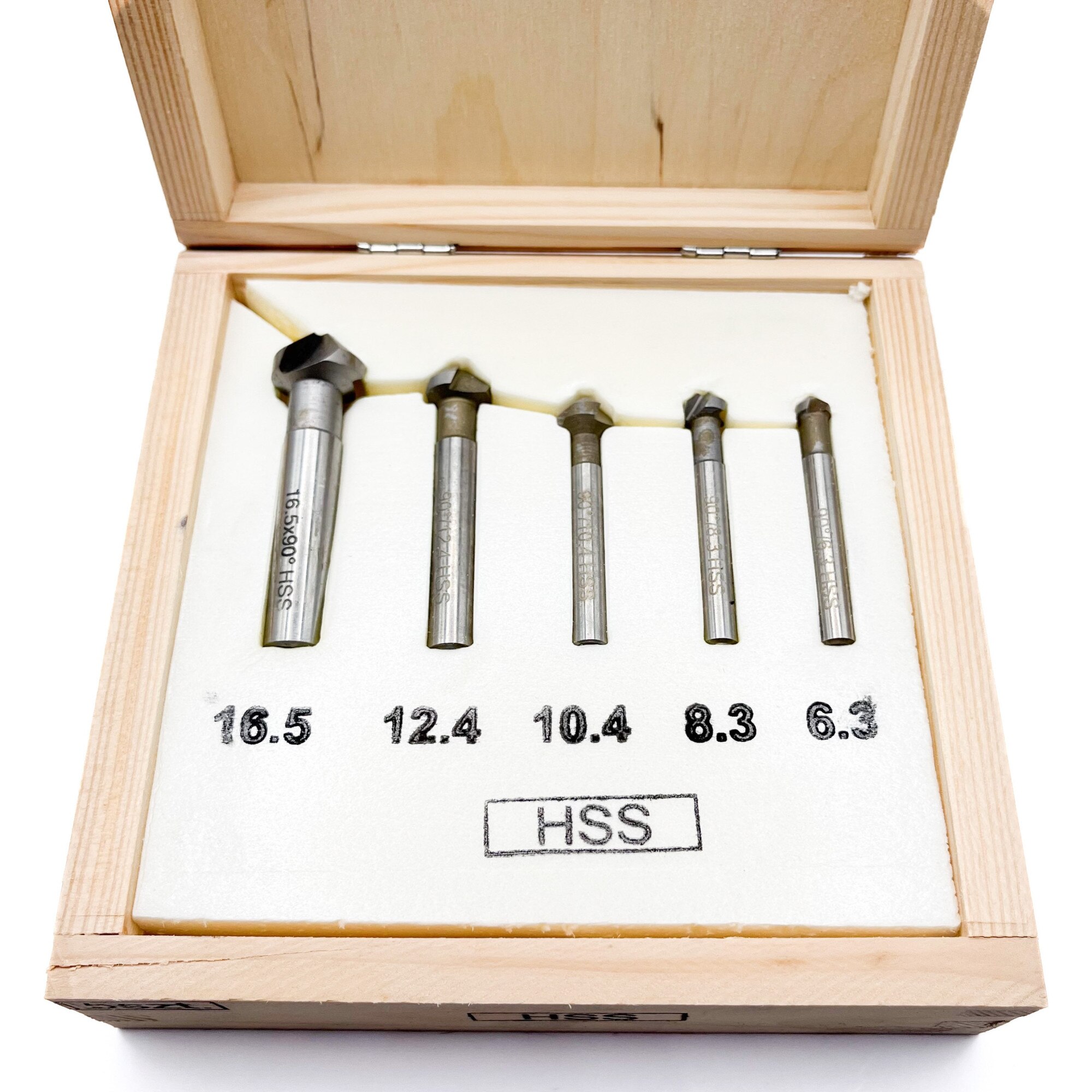 Set freze conice HSS 5 bucăți 6.3x16.5mm, cutie lemn - eMAG.ro