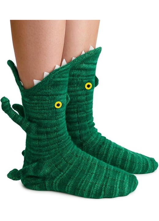 Sosete dama set 3D Crocodil, design amuzant, verde, o singura marime