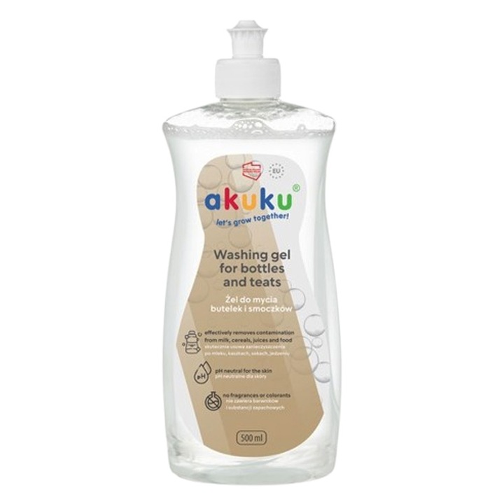 Gel de curățare pentru biberoane și jucării, Akuku, 500 ml, hipoalergenic, incolor