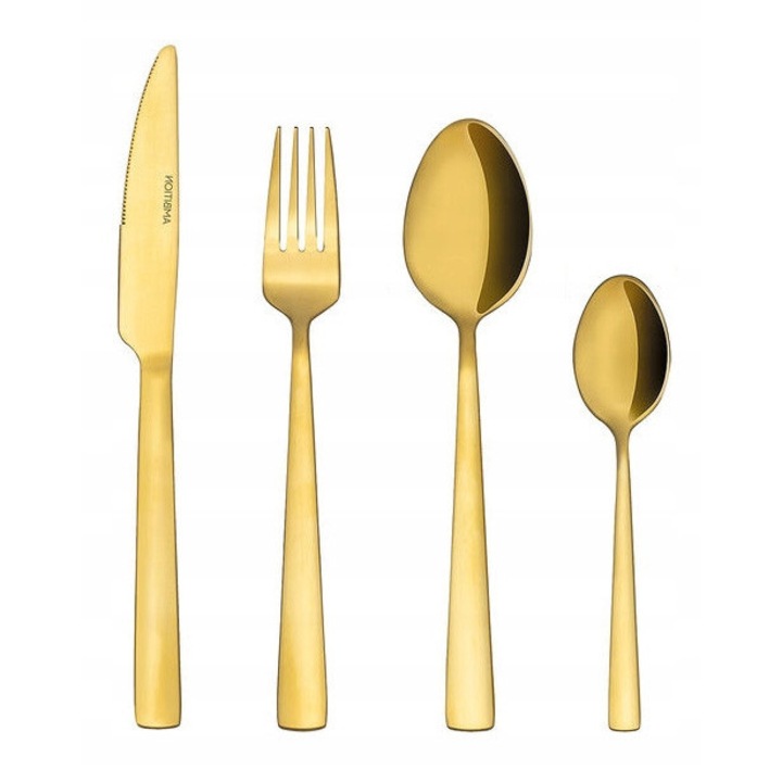 Set tacamuri Aurii Ambition Madeni Gold, 16 piese, inox, pentru 4 persoane, finisaj lucios