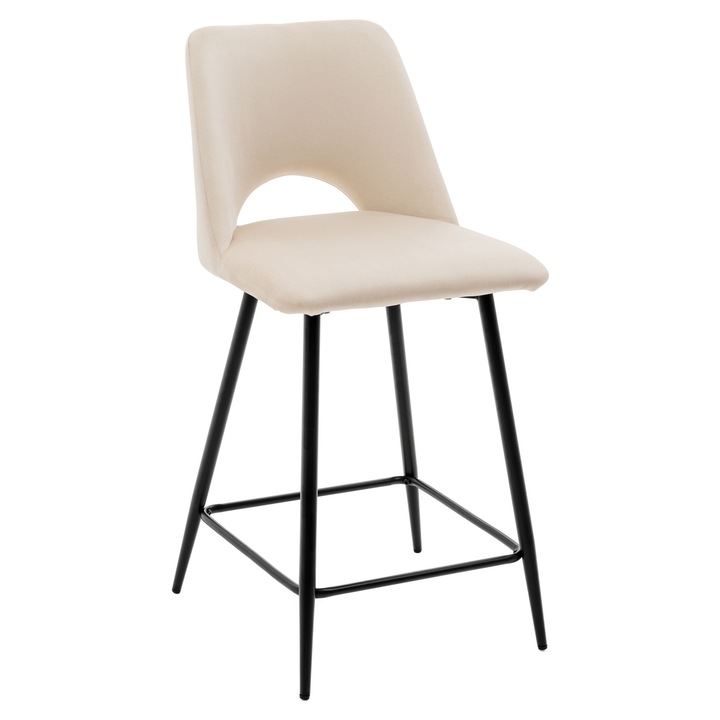 Тапициран бар стол ORO, кадифе, светло бежов, 94x48x55см, височина на седалката 64см, издържа до 120кг