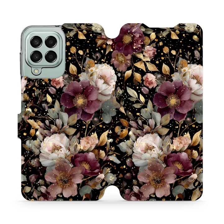 Husa flip Mobiwear pentru Samsung Galaxy M33 5G, design floral, rezistenta la socuri si zgarieturi, multicolor