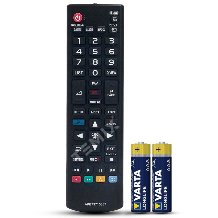 Telecomanda compatibila LG Smart, 27MT93S, 32LN570R, 32LN57S, 39LN575S, 42LN570S, 42LN575S, 47LN575S, 50LN575S, AKB73715637, TEMIX®, neagra, baterii incluse