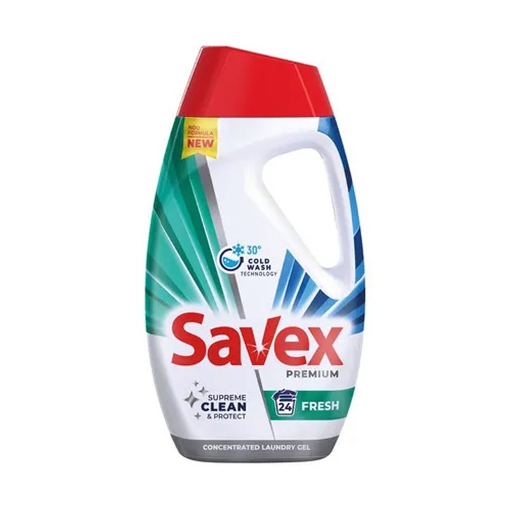 Течен перилен препарат Savex Premium Fresh, дълбоко почистване, дълготраен аромат, 1.08 л, 24 изпирания