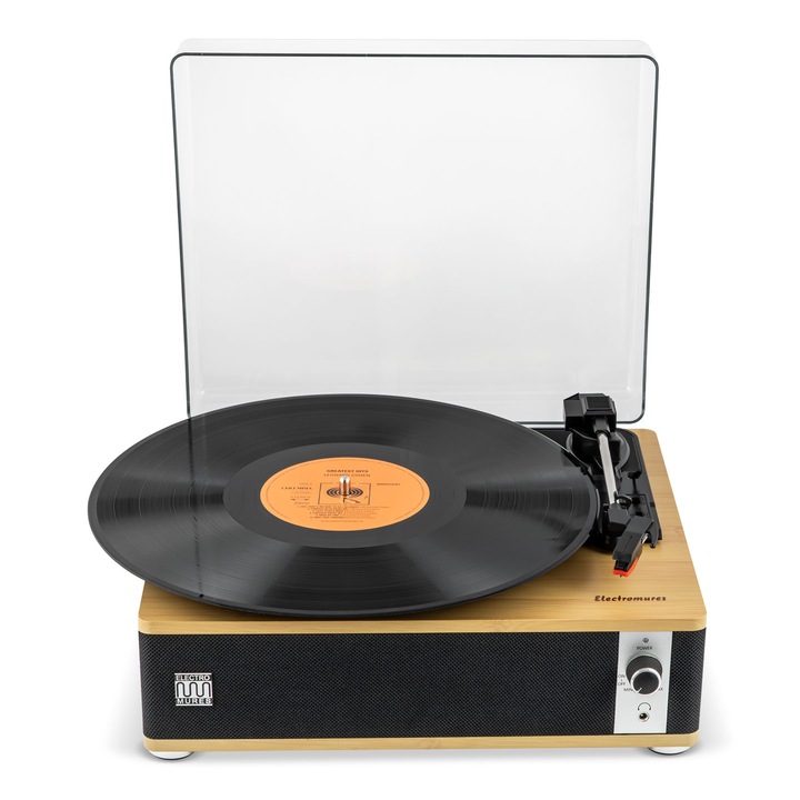 Пикап с игла от сапфир и Bluetooth високоговорител Electromures EM 1021, Bamboo Edition, Черен