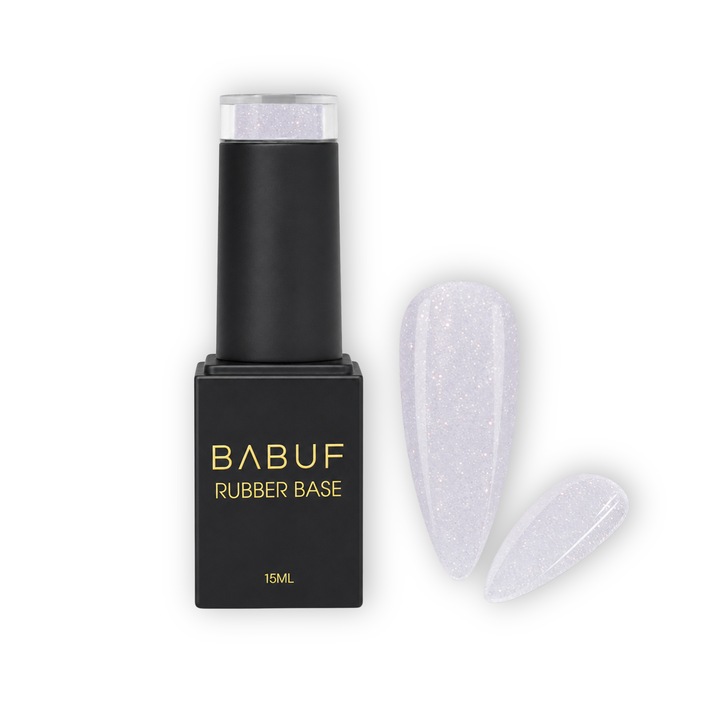 Baza Rubber Glitter BABUF, Milky Starlight, RBG13, autonivelanta, alb laptos cu sclipiri fine, 15 ml