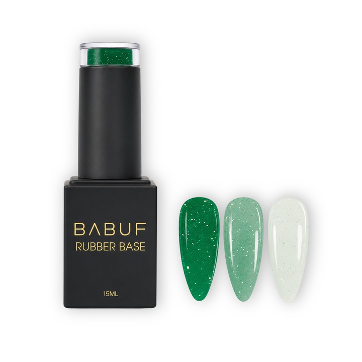 Baza Rubber Glitter BABUF, Forest Spark, RBG15, verde profund cu sclipiri fine, autonivelanta, 15 ml