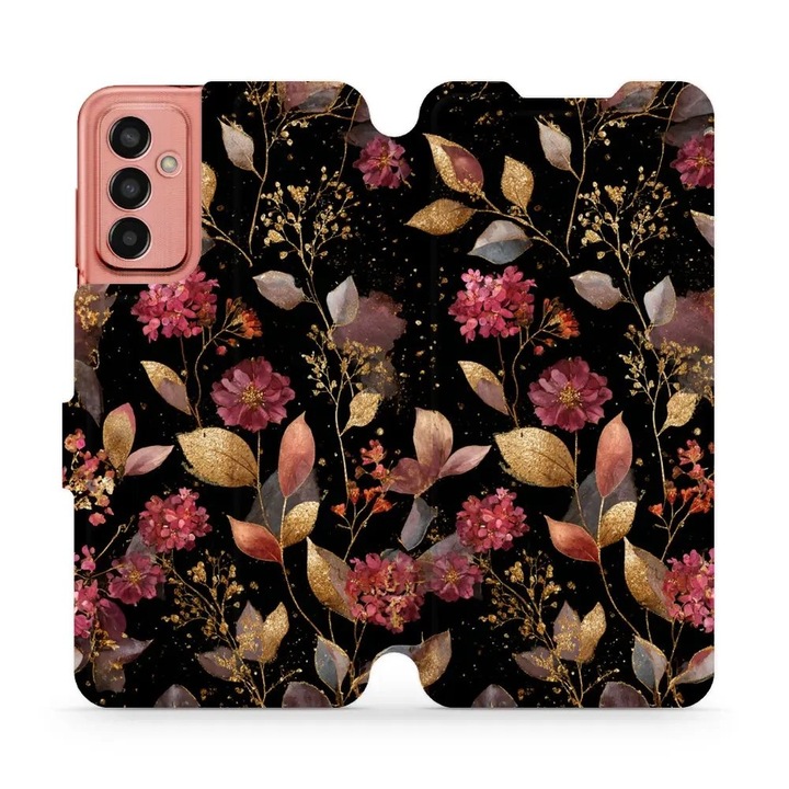 Husa flip Mobiwear pentru Samsung Galaxy M13, design floral, rezistent la socuri si zgarieturi, multicolor