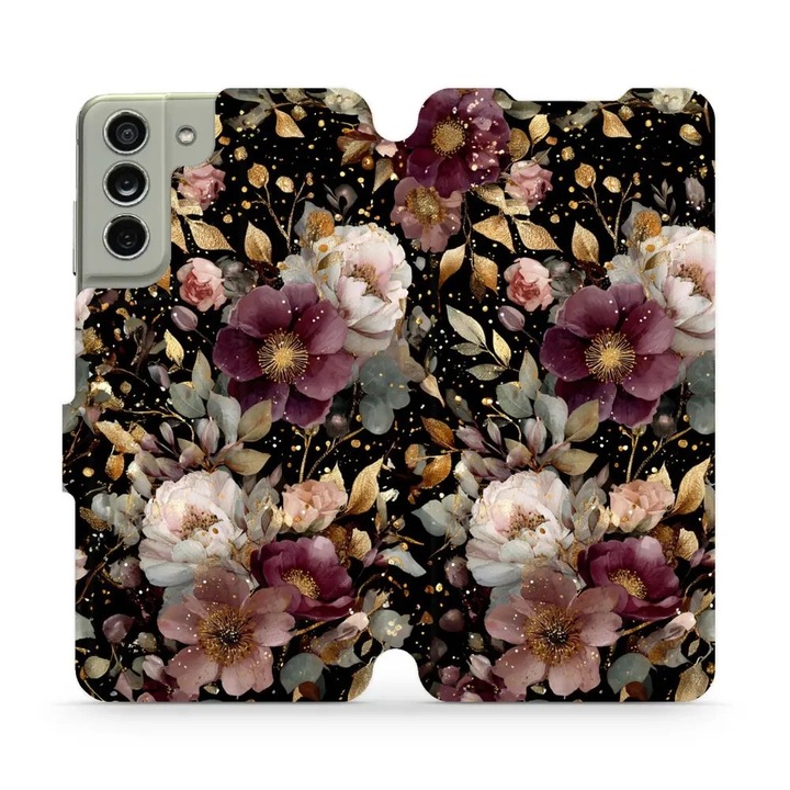 Husa flip Mobiwear pentru Samsung Galaxy S21 FE, design floral, rezistent la socuri si zgarieturi, multicolor