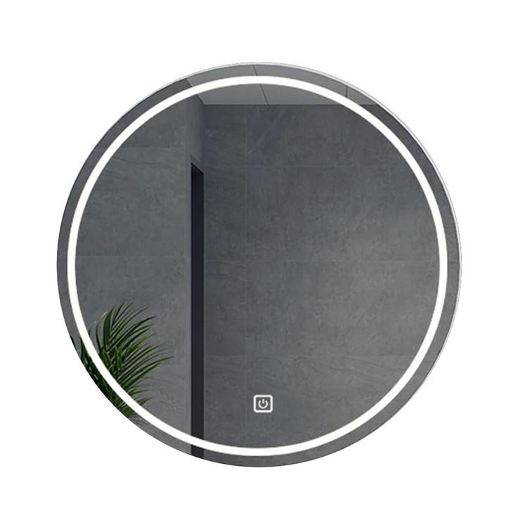 Oglindă de perete Asskanaer, 50cm, iluminare LED, argintie