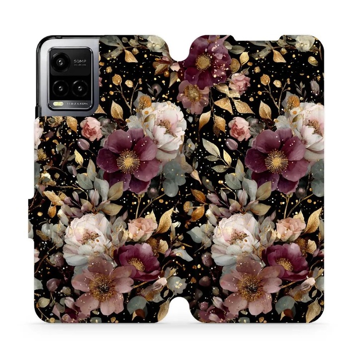 Калъф флип Mobiwear за Vivo Y21S, флорален дизайн, удароустойчив, многоцветен