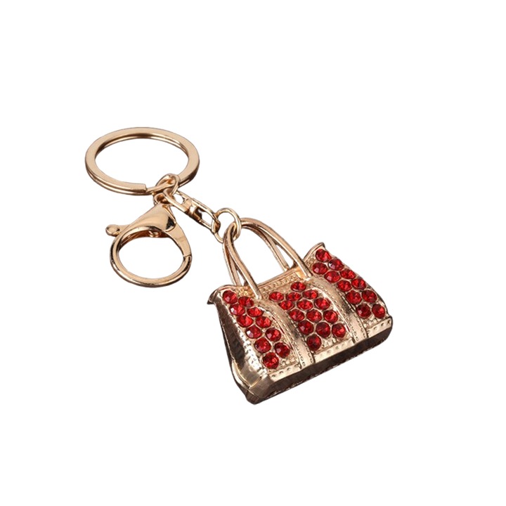 Kulcstartó, Kézitáska Modell, Ötvözet Strasszokkal/Kristályokkal, Női Kiegészítők/Ajándék, Piros és Arany Szín