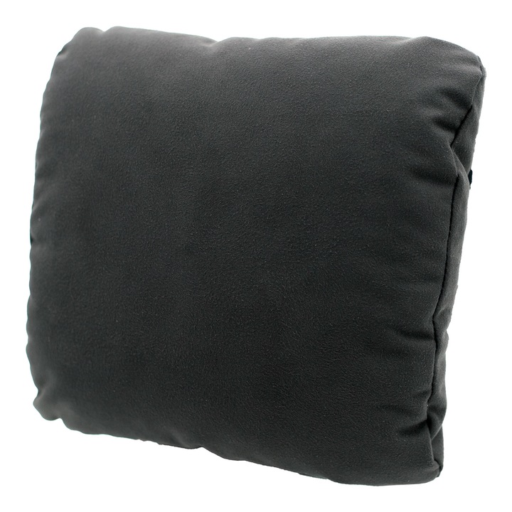 Perna Tetiera Auto MR06 Alcantara, Confort pentru Gat si Cap, Umplutura Puf Siliconizat Antialergic, Benzi Elastice cu Catarama, Dimensiuni 24x22x10 cm, Negru Gri-Inchis