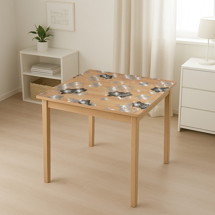 Rola folie protectie masa transparenta PVC siliconizat 1x20m, grosime 1.2mm, model floral negru Breckner Germany