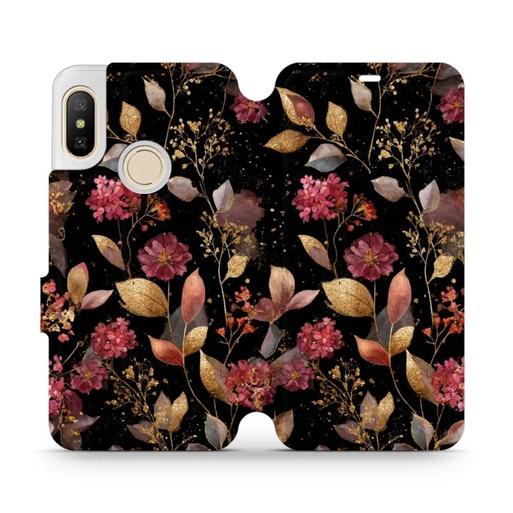 Husa flip Mobiwear pentru Xiaomi Mi A2 Lite, design flori, rezistent la socuri, multicolor