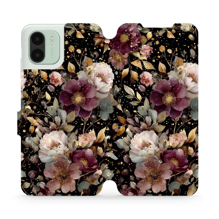 Husa flip Mobiwear pentru Xiaomi Redmi A2 Plus, design floral, rezistent la socuri, multicolor