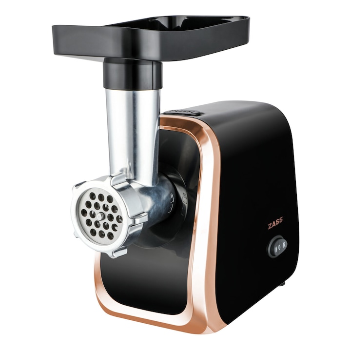 Masina de tocat carne ZASS ZMG 20, putere 1300W, accesoriu rosii inclus, 2 discuri 5 si 7mm, Accesoriu carnati si kebbe, Negru