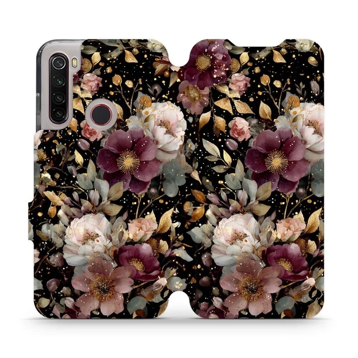 Husa flip Mobiwear pentru Xiaomi Redmi Note 8 2021, design floral, rezistenta la socuri si zgarieturi, multicolor