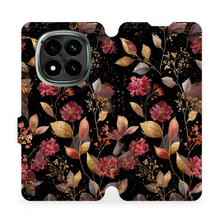 Husa flip Mobiwear pentru Xiaomi Redmi Note 14 Pro Plus 5G, design floral, rezistenta la socuri si zgarieturi, multicolor