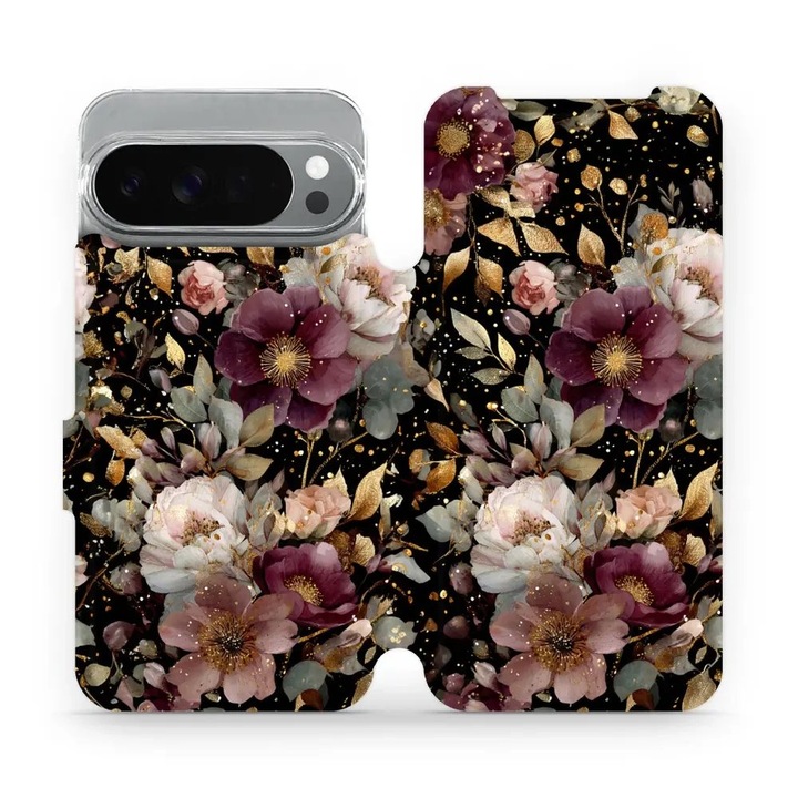Husa flip Mobiwear pentru Google Pixel 10 Pro XL, design floral, rezistent la socuri si zgarieturi, multicolor