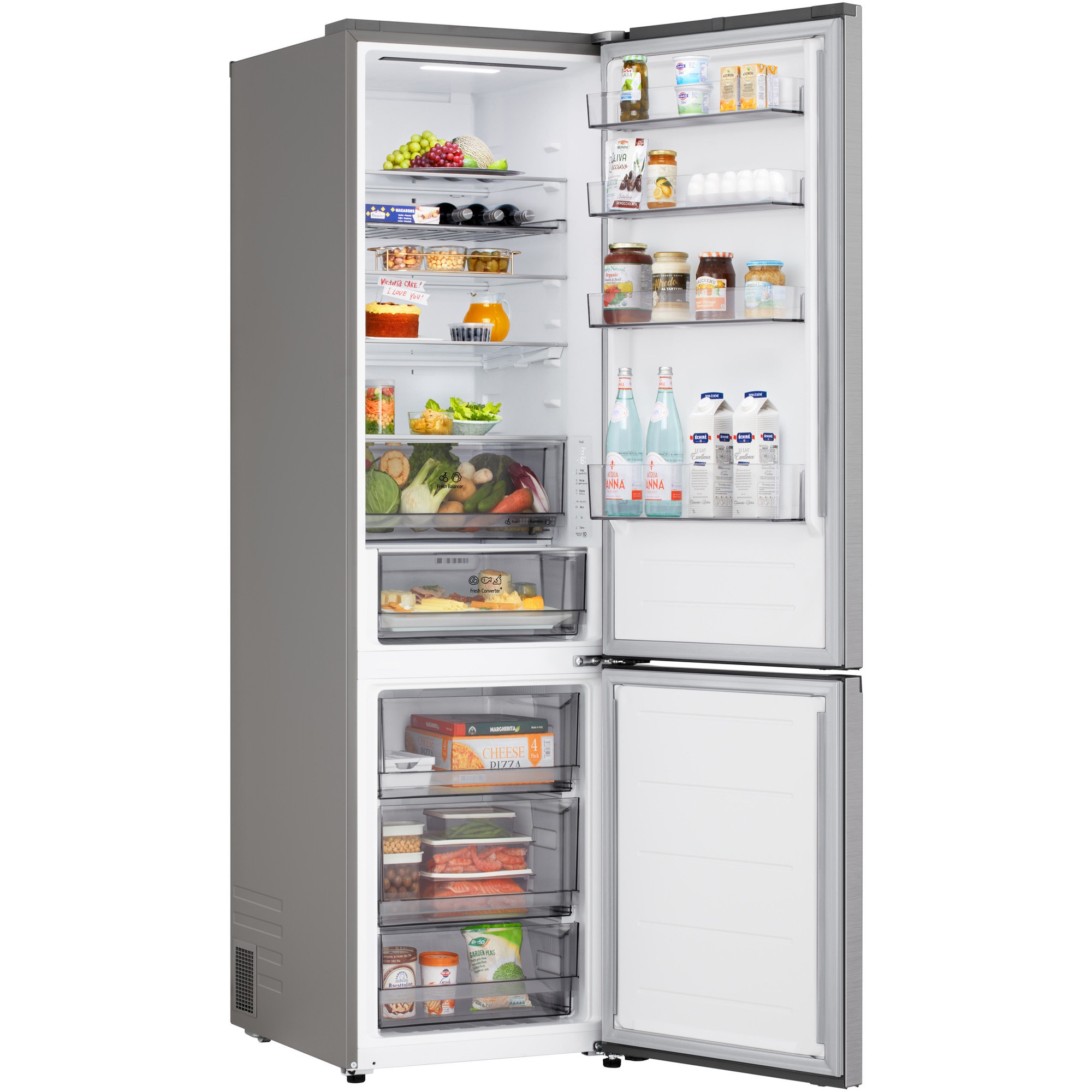 Combina Frigorifica LG, GBBS322CPY, No Frost, 375 L, Wi-Fi, Compresor Smart Inverter, Fresh Converter+, Argintiu, Cls C