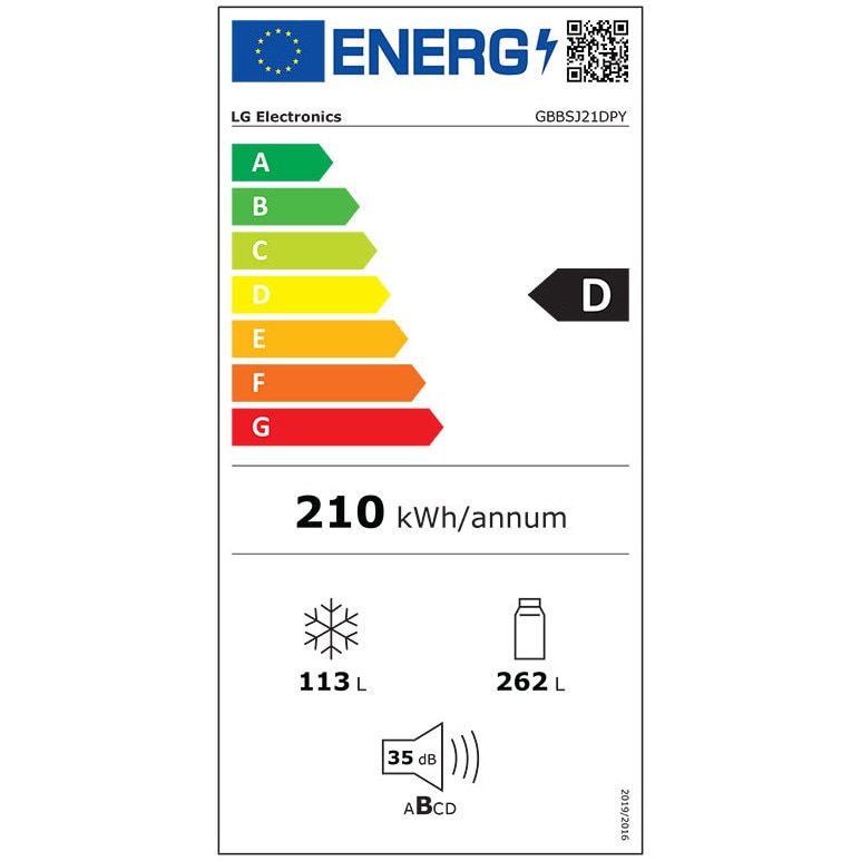 Combina Frigorifica LG, GBBSJ21DEP, No Frost, 375 L, Compresor Smart Inverter, Wi-Fi, DoorCooling, Negru, cls D