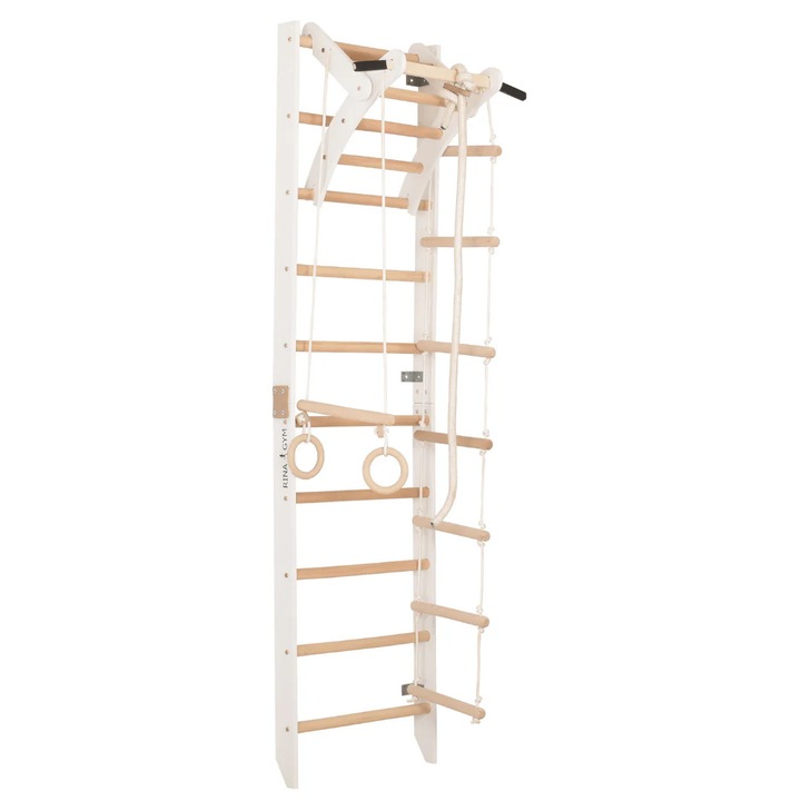 Drabinka gimnastica Rinagym, set complet, alb, 230x59x70cm, pentru intreaga familie