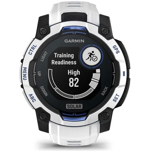 Smartwatch Garmin Instinct 3, 45mm, Solar, Whitestone cu curea Whitestone/albastru intens