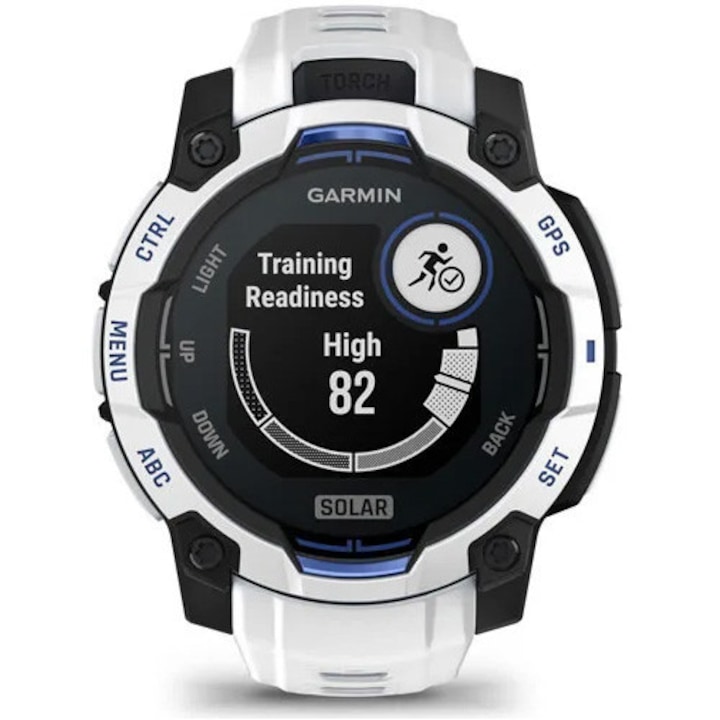 Смарт часовник Garmin Instinct 3, Solar, 45 мм, Каишка Whitestone/Deep Blue