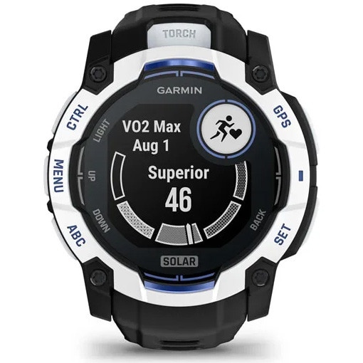 Smartwatch Garmin Instinct 3, 50mm, Solar, Whitestone cu curea neagra/albastru intens