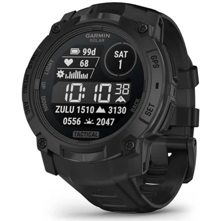 Smartwatch Garmin Instinct 3, Tactical, Solar, 50mm, Negru, curea neagra