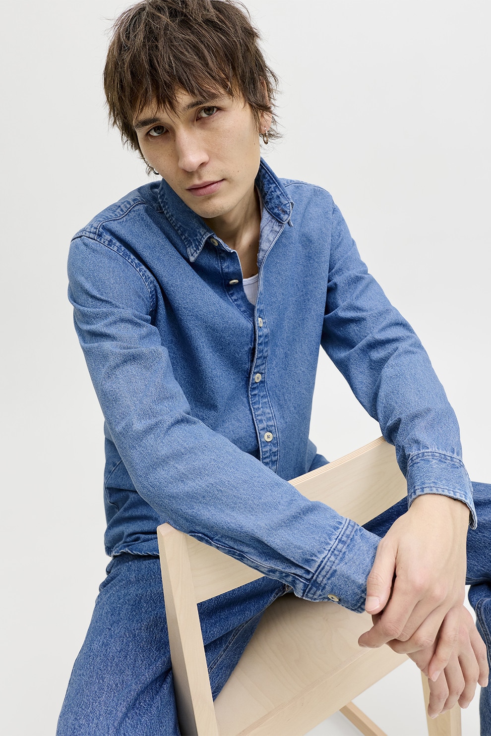 Jack & Jones, Camasa din denim cu maneci lungi, Albastru deschis, M