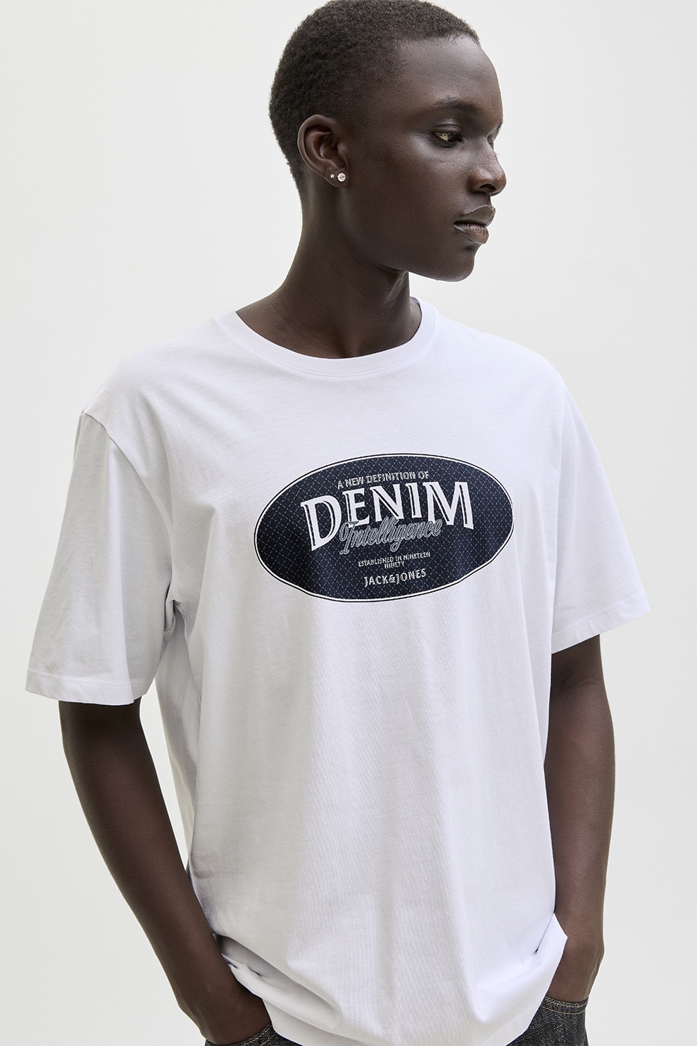 Jack & Jones, Tricou din bumbac organic cu decolteu la baza gatului, Alb optic, M