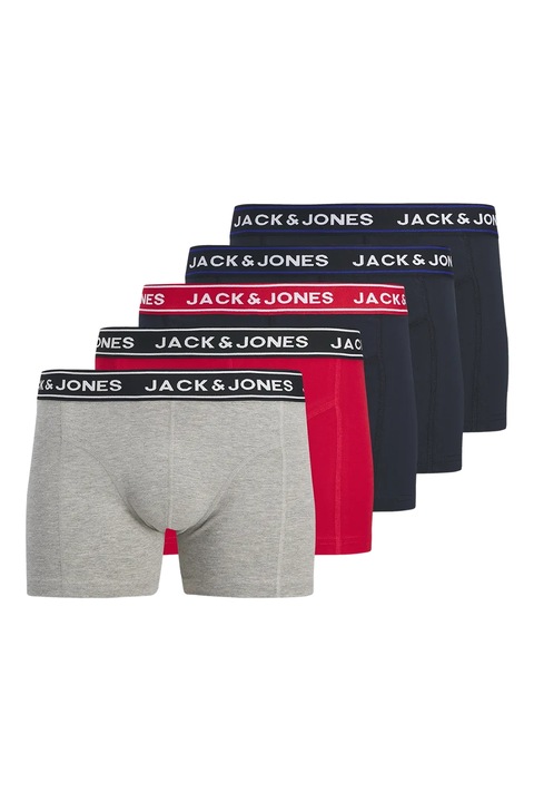 Jack & Jones, Set de boxeri uni din amestec de bumbac organic - 5 perechi, Rosu/Gri melange/Bleumarin