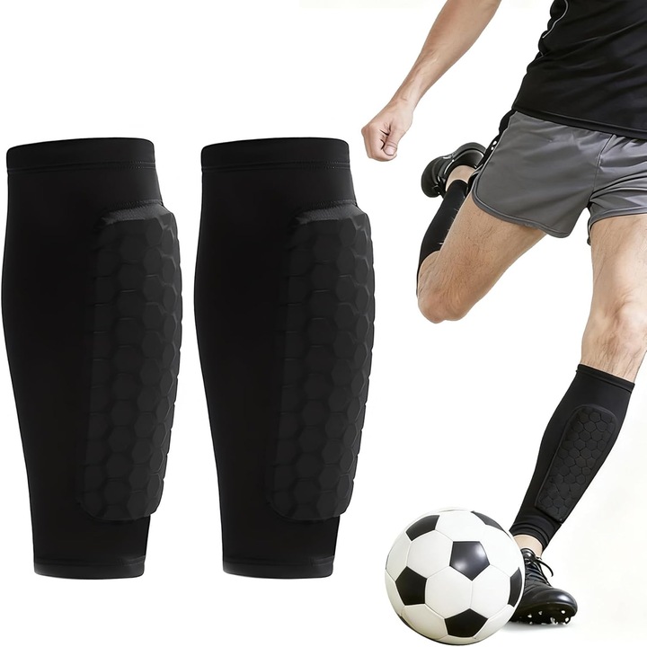 1 чифт футболни чорапи, YDCY™, футболни чорапи за деца, младежи и възрастни, компресионни ръкави за прасци с подплънки тип пчелна пита, подходящи за футбол, бейзбол, хокей и други спортове (Черен, размер XL)