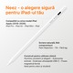Stylus Pen Neez Pencil®️, pentru tableta iPad Apple 2018-2026, Alternativa Apple Pencil, Pen iPad, Pix cu Palm Rejection, Tilt, Magnetic, Fast Charge USB-C, Autonomie 12 ore, Fara Lag, Penite Anti-Zgarieturi, Aluminiu, Alb
